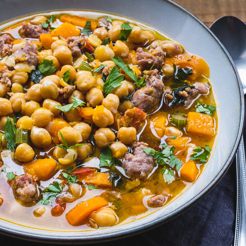 Kichererbsensuppe mit Salsiccia & Kürbis - Zuppa di ceci con salsiccia & zucca